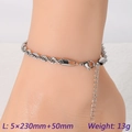 Titanium steel twist rope anklet for women with silver lobster clasp and extension chain - Silver 5x230mm Extended Style (KJ4080-Z)