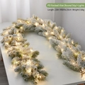 1.8m Pre-lit flocked Christmas garland with warm white LED lights for winter decor - With Light / PE Flocked Garland (Round Style)