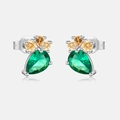 S925 sterling silver stud earrings with pear-cut emerald green and amber zircons - 925 Silver / Platinum-949