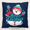Funda de cojín navideña azul con estampado de muñeco de nieve y texto festivo - Estilo 12-Muñeco de nieve Feliz Navidad / 45x45 cm