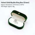 Green velvet jewelry ring box with gold metal buckle and white inner lining - Single Ring Box / 7.5*4*3.5cm / Green