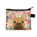 Cartoon French Bulldog coin purse with pink floral pattern and black zipper closure - French Bulldog Dog