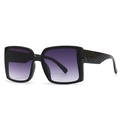Oversized black square sunglasses with purple gradient lenses and geometric carved temples - Black Frame Dual Grey
