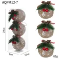 Linen Christmas balls with white snowflake patterns and red berries in a three-piece set - Style J / 3PCS Set