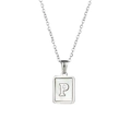 Minimalist silver rectangular pendant necklace with white shell inlay and letter P - Letter P