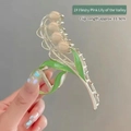 Pink Lily of the Valley floral metal hair claw clip with silver finish and 11.9cm length - G56 Nude Pink Lily of the Valley
