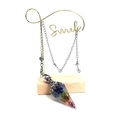 Natural gemstone chips hexagonal pendulum pendant with colorful beads and silver chain - Rainbow