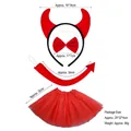 4-piece red devil costume set with horn headband, bow tie, tail and mesh tutu skirt - Black & Red Devil Horn 3-Piece Set + Red Tutu