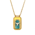 18K gold plated necklace with rectangular blue enamel pendant and white dove - Gold-Peace Dove