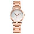 Elegant rose gold watch with leaf pattern dial and stylish mesh linked metal band - White