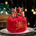 Red velvet Christmas gift bag with gold antlers and Merry Christmas print on a white plate - Wine Red Small - Antler Bow Christmas Logo