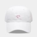 Front view of white cotton baseball cap featuring a delicate pink heart embroidery design - White (Pink Heart Embroidery 2#)