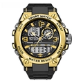 SANDA dual display sport watch with gold bezel and black resin strap 5ATM waterproof - 6024 Black Gold Men's
