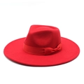 Klassieke felrode wollen vilt hoed voor dames met brede rand en bijpassende strik - M (56-58cm) / Rood