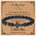 Black matte beads bracelet with tiger eye stone and USA flag cross pendant on card - To My Love