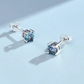 Rainbow moissanite stud earrings in S925 sterling silver with classic four-prong setting - 3MM (0.1ct) / Iridescent Blue