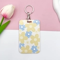 Student ID card holder with yellow and blue flower patterns and metal keychain - Round Buckle Keychain / Yellow Blue