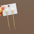 Elegant long tassel earrings with white rose flower and golden bow butterfly accents - White Rose Bowknot Tassel (E1947-2)