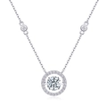 Elegant S925 sterling silver marquise necklace with a sparkling halo moissanite pendant - Round Halo Cross Chain Style (N13685) + GRA Certificate