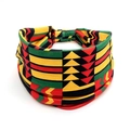 Bohemian elastic headband with colorful African Kente geometric patterns in red and yellow - Style 15