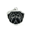 Polished silver metal pug dog charm with black enamel details and split ring attachment - 20 Black Pug