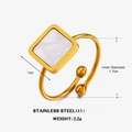 Gold plated stainless steel oval ring with white square inlay and adjustable band - Square White Shell Style (ZN1936) / Gold Square White Ring