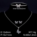 Set gioielli in acciaio inossidabile argento con collana e orecchini a farfalla scintillante - Argento Collana+Orecchini+Bracciale
