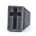 Anello a sigillo vintage da uomo in argento ossidato con design a croce nera incisa - US 7 / Stile 1 Croce Classica (03207)