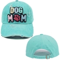 Vista dettagliata fronte e retro del cappellino DOG MOM ricamato in cotone lavato menta - Taglia unica / Blu lago (DOG MOM)