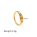 Elegant gold-plated twisted band ring with three sparkling star-set zircon stones - US 6 / Star Engraved Polished Style (NB-R24105) / Gold