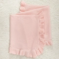 Pink knit baby blanket with ruffle trim detail, soft cotton infant stroller cover - 75*95cm / Pink