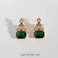 Retro emerald green geometric earrings with gold finish and zircon stones - Vintage Emerald Small Style / Style 3 - Small