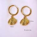 14K gold plated stainless steel hoop earrings with textured seashell pendants - Shell 3