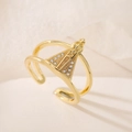 Anillo abierto vintage bañado en oro 18K con Virgen María y piedras circón - Relieve Virgen María / 【atributos Del Producto】anillo Abierto De Oro Decorado Con Relieve De Figura Religiosa Adornado Con Circonita Blanca Diseño Abierto De Doble Anillo.