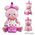 Pink bear with cupcake birthday foil balloon, 97x77.5cm, showing front and side views - Pink Bear with Birthday Cake
