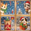 Christmas window decals set featuring four cute kittens with festive reindeer horns and hats - Set of 4 BQ(629-631)+634