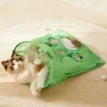 Green crocodile print cat tunnel bag with plush ball toy and multiple peek-a-boo holes - Three-layer Crinkle Cat Tunnel / Green Dinosaur
