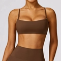 Chocolate brown seamless sports bra and high-waist yoga pants set with thin straps - M / Birch Tea Brown