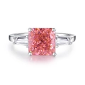 Pink cushion-cut lab sapphire S925 sterling silver ring with side baguette stones - FDJZ-117 Padparadscha Pink