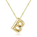Golden 3D bubble letter B pendant necklace with delicate bead chain in 18K gold finish - Letter B Balloon Shape / Letter B - Gold
