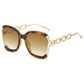 Occhiali da sole tartarugati con stanghette a catena in metallo dorato e lenti marroni - Montatura Leopardata / Lenti Tè
