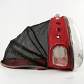 Expandable red pet backpack with clear window and breathable mesh for small cats - Red with Black Extension