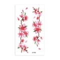 Pink cherry blossom branch temporary tattoo stickers set with falling petals, style LY-092 - Cherry Blossom Sprig Watercolor Style (LY092)