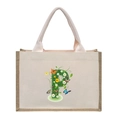 Linen canvas tote bag with floral letter P print and pink cotton rope handles - Floral Letter P
