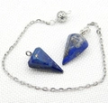 Dunkelblauer Lapislazuli Hexagonal-Anhänger an silberner Kette mit Metallkugel - Lapislazuli