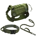 Tactical dog harness vest set with leash and collar in military olive green fabric - M (Recommended 15-30KG) / Tactical Green 3-Piece Set (Black Buckle)