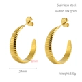 Details zu 18k vergoldeten 24mm Edelstahl C-Creolen mit Maßangaben im Bild - Gestreifte Textur C-Förmige Ohrringe (786)