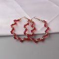 Fashionable gold hoop earrings with red faceted crystal beads for elegant women style - 3657 Red Gold / Red
