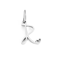 Silver letter R pendant with hollow heart detail in polished stainless steel finish - Letter R / Steel
