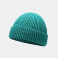 Retro turquoise ribbed knit docker hat for men and women with minimalist cuff design - One Size / Teal
